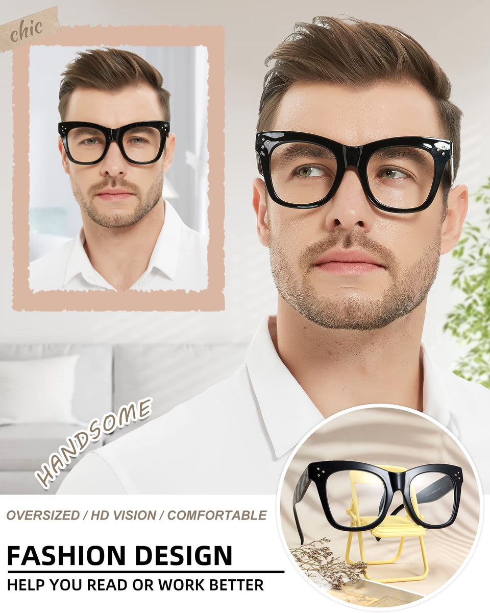 MARE AZZURO Oversized Reading Glasses Men Fashion Thick Readers