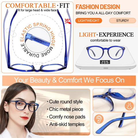 MARE AZZURO Large Round Bifocal Reading Glasses Women Blue Light Blocking Readers 1.0 1.25 1.5 1.75 2.0 2.25 2.5 2.75 3.0 3.5