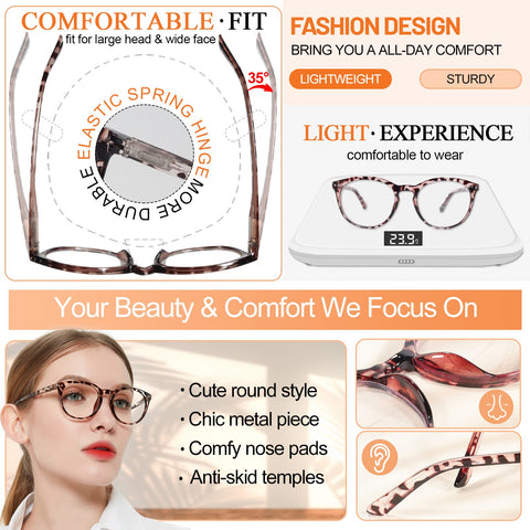 MARE AZZURO Large Round Bifocal Reading Glasses Women Blue Light Blocking Readers 1.0 1.25 1.5 1.75 2.0 2.25 2.5 2.75 3.0 3.5