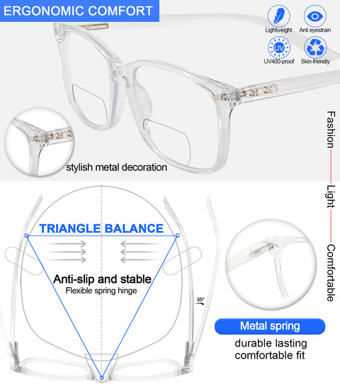 MARE AZZURO Trendy Bifocal Reading Glasses Men Blue Light Blocking Outdoor Readers 1.0 to 3.5