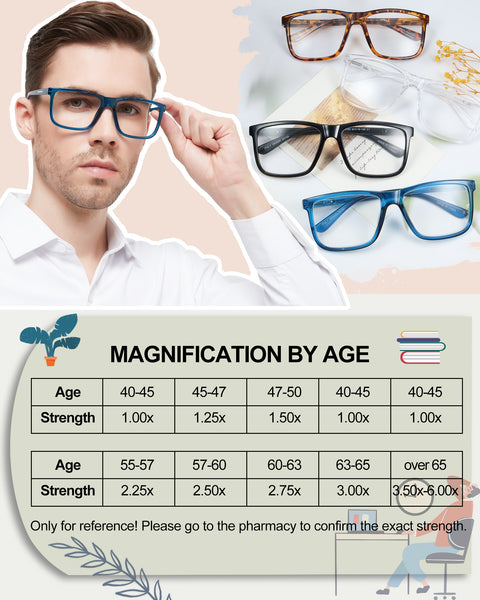 MARE AZZURO Oversized Square Reading Glasses Men Big Readers