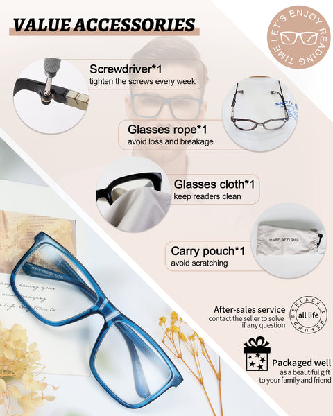 MARE AZZURO Oversized Square Reading Glasses Men Big Readers