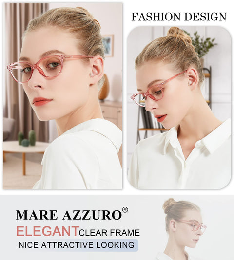 MARE AZZURO Clear Reading Glasses Women Fashion Round Readers 4.0 5.0 6.0