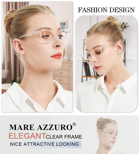 MARE AZZURO Clear Reading Glasses Women Fashion Round Readers 4.0 5.0 6.0