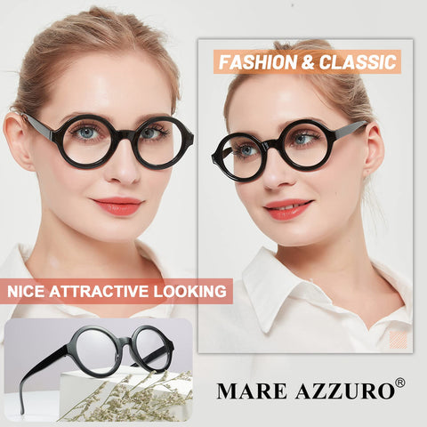 MARE AZZURO Round Reading Glasses 1.0 Women Stylish Readers 0 1.00 1.25 1.50 1.75 2.00 2.25 2.50 2.75 3.00 3.50 4.00 5.00 6.00