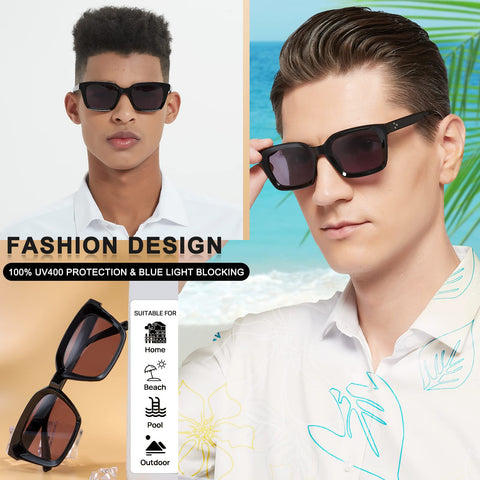 MARE AZZURO Reader Sunglasses Men Retro Square Sun Reading Glasses