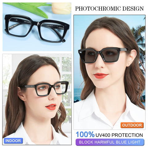 MARE AZZURO Photochromic Reading Glasses Women Blue Light Blocking Oversized Readers 1.0 to 4.0