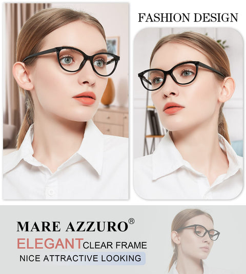 MARE AZZURO Clear Reading Glasses Women Fashion Round Readers 4.0 5.0 6.0