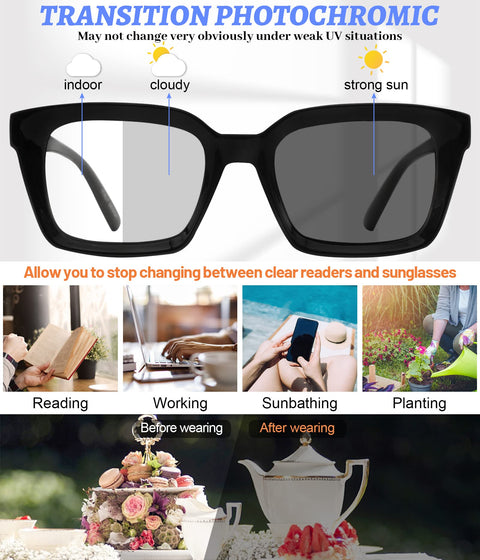 MARE AZZURO Photochromic Reading Glasses Women Blue Light Blocking Oversized Readers 1.0 to 4.0