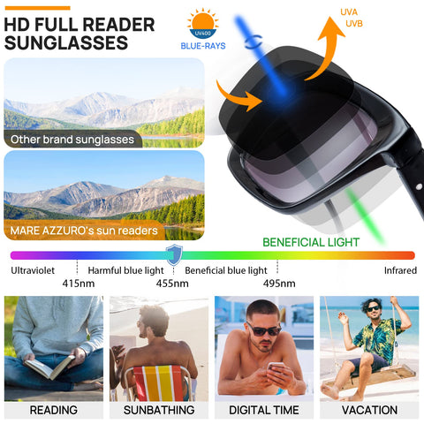 MARE AZZURO Reader Sunglasses Men Retro Square Sun Reading Glasses