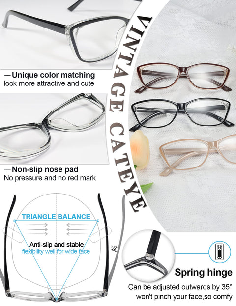 MARE AZZURO Cat Eye Reading Glasses Women Retro Cute Readers 1.0 1.5 2.0 2.5 3.0 3.5 4.0