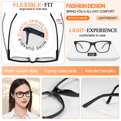 MARE AZZURO Large Square Reading Glasses Women Big Readers 1.0 1.25 1.5 1.75 2.0 2.25 2.5 2.75 3.0 3.5 4.0 5.0 6.0
