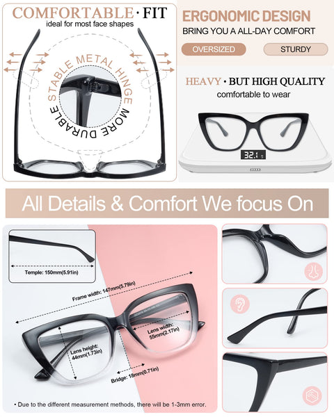 MARE AZZURO Oversized Reading Glasses for Women Large Cat Eye Readers