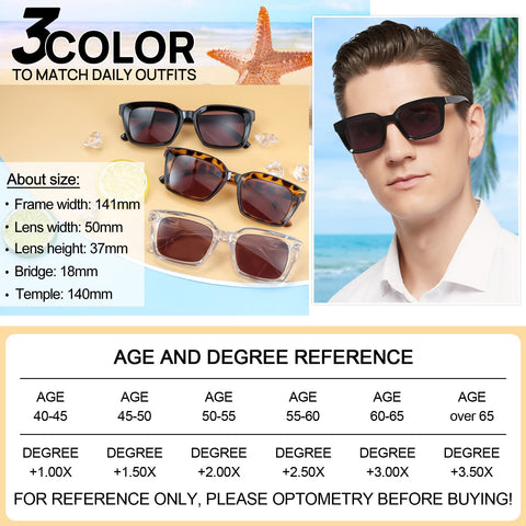 MARE AZZURO Reader Sunglasses Men Retro Square Sun Reading Glasses
