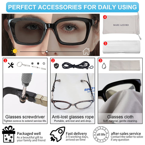 MARE AZZURO Photochromic Reading Glasses Women Blue Light Blocking Oversized Readers 1.0 to 4.0