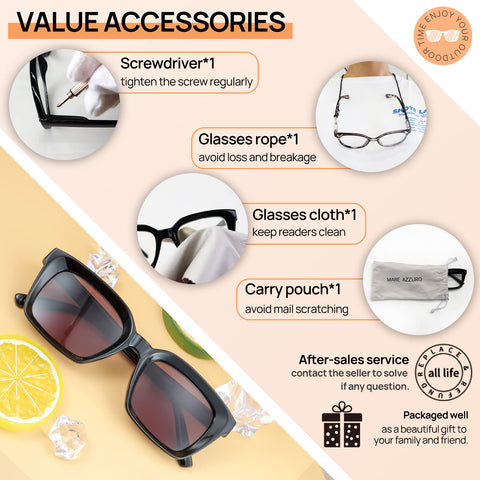 MARE AZZURO Reader Sunglasses Men Retro Square Sun Reading Glasses
