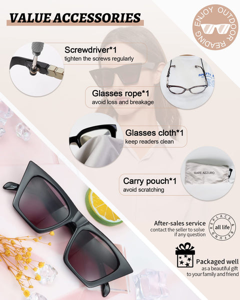 MARE AZZURO Oversized Reader Sunglasses Women Cat Eye Sun Reading Glasses 1.0 1.25 1.5 1.75 2.0 2.25 2.5 2.75 3.0 3.5 4.0