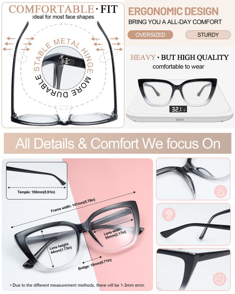 MARE AZZURO Oversized Reading Glasses for Women Large Cat Eye Readers