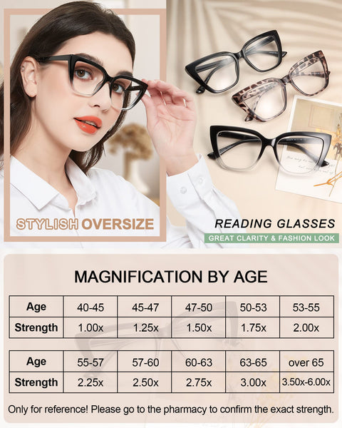 MARE AZZURO Oversized Reading Glasses for Women Large Cat Eye Readers