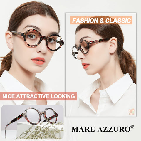 MARE AZZURO Round Reading Glasses 1.0 Women Stylish Readers 0 1.00 1.25 1.50 1.75 2.00 2.25 2.50 2.75 3.00 3.50 4.00 5.00 6.00