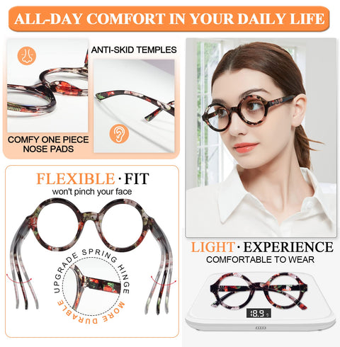 MARE AZZURO Round Reading Glasses 1.0 Women Stylish Readers 0 1.00 1.25 1.50 1.75 2.00 2.25 2.50 2.75 3.00 3.50 4.00 5.00 6.00