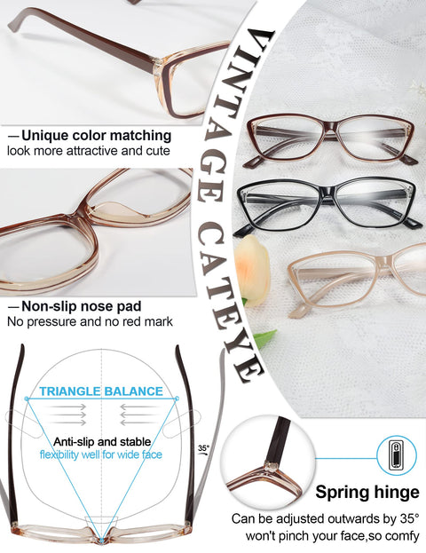 MARE AZZURO Cat Eye Reading Glasses Women Retro Cute Readers 1.0 1.5 2.0 2.5 3.0 3.5 4.0