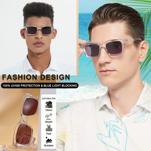 MARE AZZURO Reader Sunglasses Men Retro Square Sun Reading Glasses