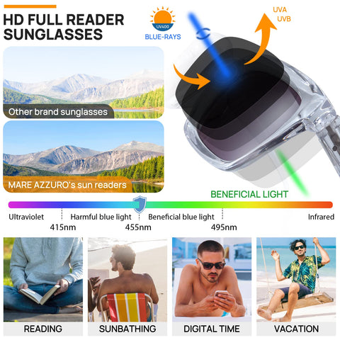 MARE AZZURO Reader Sunglasses Men Retro Square Sun Reading Glasses