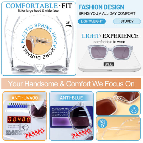 MARE AZZURO Reader Sunglasses Men Retro Square Sun Reading Glasses