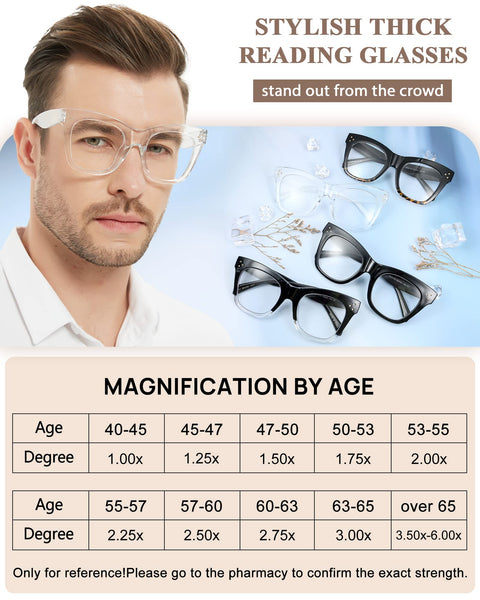 MARE AZZURO Oversized Reading Glasses Men Fashion Thick Readers 1.0 to 4.0