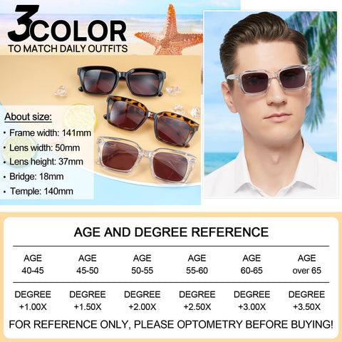 MARE AZZURO Reader Sunglasses Men Retro Square Sun Reading Glasses
