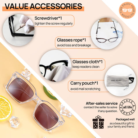 MARE AZZURO Reader Sunglasses Men Retro Square Sun Reading Glasses