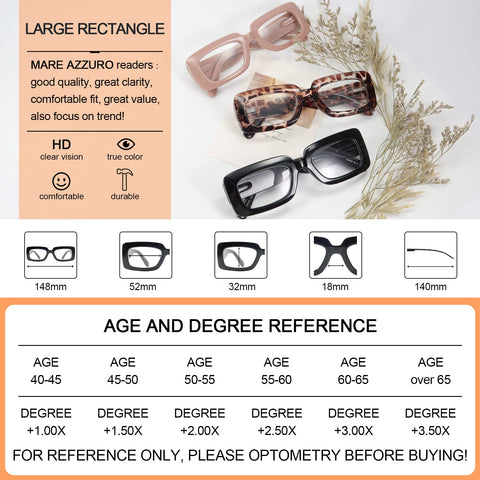 MARE AZZURO Wide Reading Glasses Women Designer Large Readers 1.0 1.25 1.5 1.75 2.0 2.25 2.5 2.75 3.0 3.5