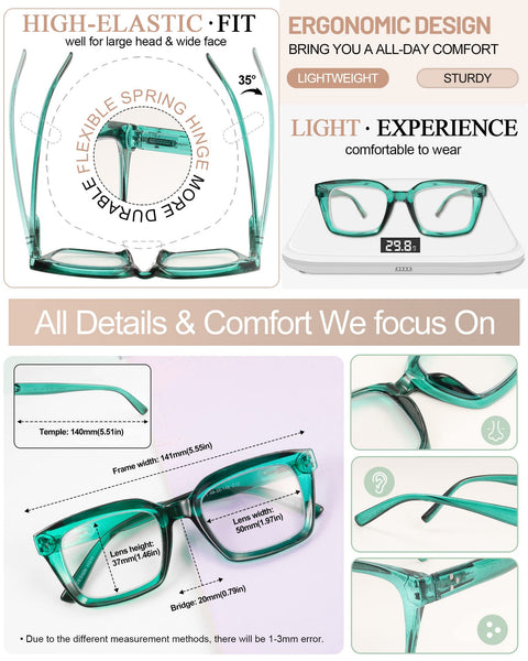 MARE AZZURO No Line Bifocal Reading Glasses Women Oversized Blue Light Blocking Readers