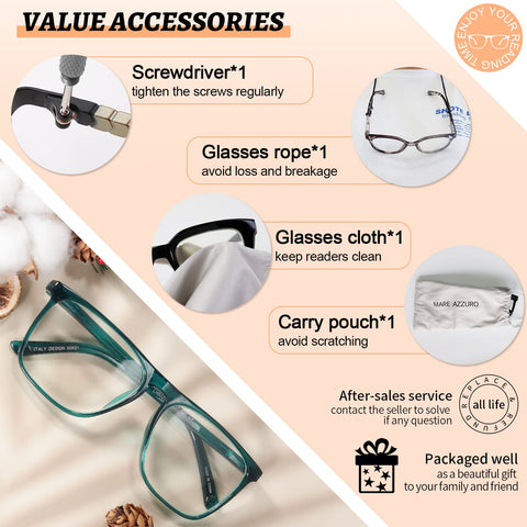 MARE AZZURO Oversized Reading Glasses Women Lightweight Large Readers