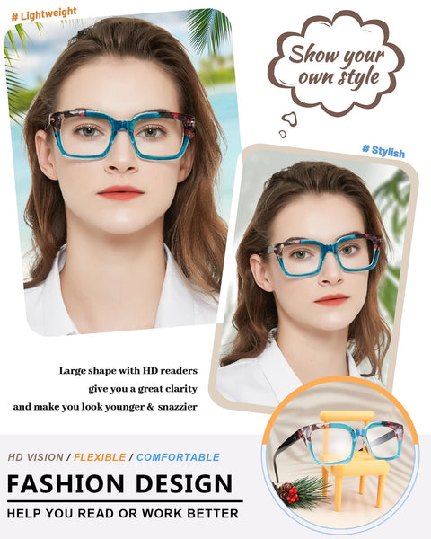 MARE AZZURO Oversized Reading Glasses For Women Stylish Readers Black Blue Coffee