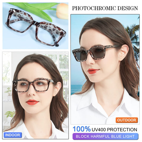 MARE AZZURO Photochromic Reading Glasses Women Blue Light Blocking Oversized Readers 1.0 to 4.0