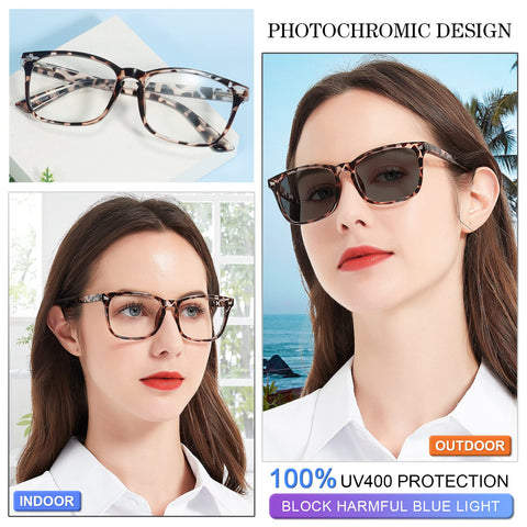 MARE AZZURO Photochromic Reading Glasses Women Blue Light Blocking Square Readers 1.0 to 4.0