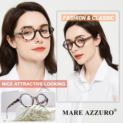 MARE AZZURO Round Reading Glasses 1.0 Women Stylish Readers 0 1.00 1.25 1.50 1.75 2.00 2.25 2.50 2.75 3.00 3.50 4.00 5.00 6.00