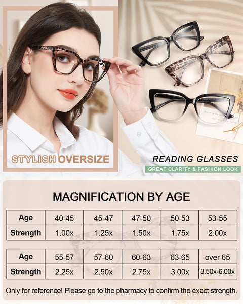 MARE AZZURO Oversized Reading Glasses for Women Large Cat Eye Readers