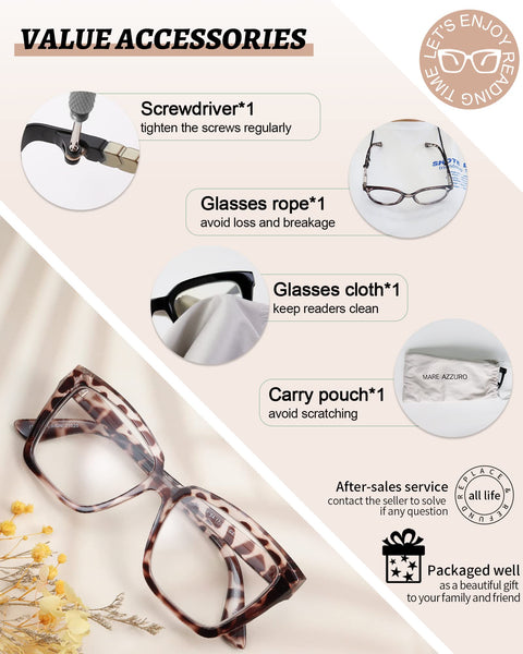 MARE AZZURO Oversized Reading Glasses Women Fashion Large Readers 1.0 1.25 1.5 1.75 2.0 2.25 2.5 2.75 3.0 3.5