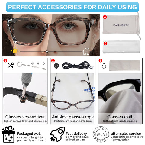 MARE AZZURO Photochromic Reading Glasses Women Blue Light Blocking Oversized Readers 1.0 to 4.0