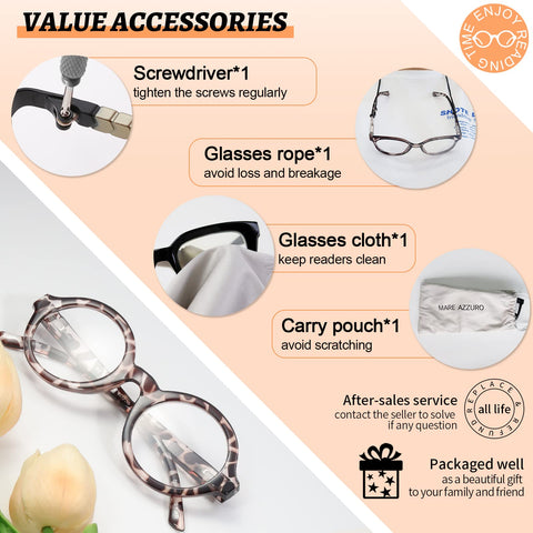 MARE AZZURO Round Reading Glasses 1.0 Women Stylish Readers 0 1.00 1.25 1.50 1.75 2.00 2.25 2.50 2.75 3.00 3.50 4.00 5.00 6.00