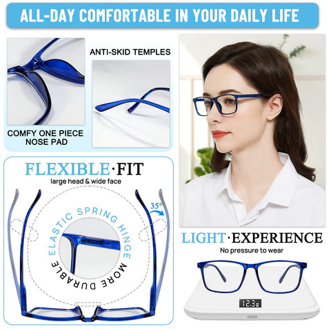MARE AZZURO Lightweight Reading Glasses Women Large Square Readers 1.0 1.25 1.5 1.75 2.0 2.25 2.5 2.75 3.0 3.5 4.0 5.0 6.0