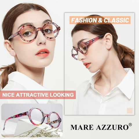 MARE AZZURO Round Reading Glasses 1.0 Women Stylish Readers 0 1.00 1.25 1.50 1.75 2.00 2.25 2.50 2.75 3.00 3.50 4.00 5.00 6.00