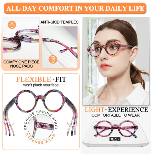 MARE AZZURO Round Reading Glasses 1.0 Women Stylish Readers 0 1.00 1.25 1.50 1.75 2.00 2.25 2.50 2.75 3.00 3.50 4.00 5.00 6.00