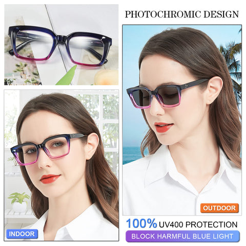 MARE AZZURO Photochromic Reading Glasses Women Blue Light Blocking Oversized Readers 1.0 to 4.0