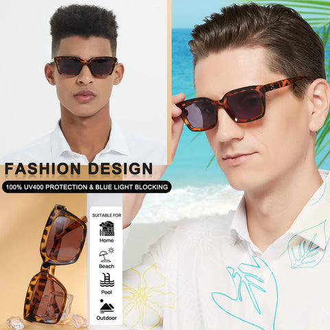 MARE AZZURO Reader Sunglasses Men Retro Square Sun Reading Glasses