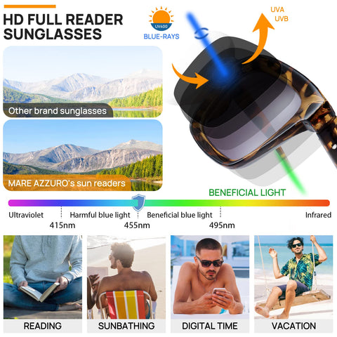 MARE AZZURO Reader Sunglasses Men Retro Square Sun Reading Glasses