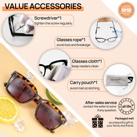 MARE AZZURO Reader Sunglasses Men Retro Square Sun Reading Glasses